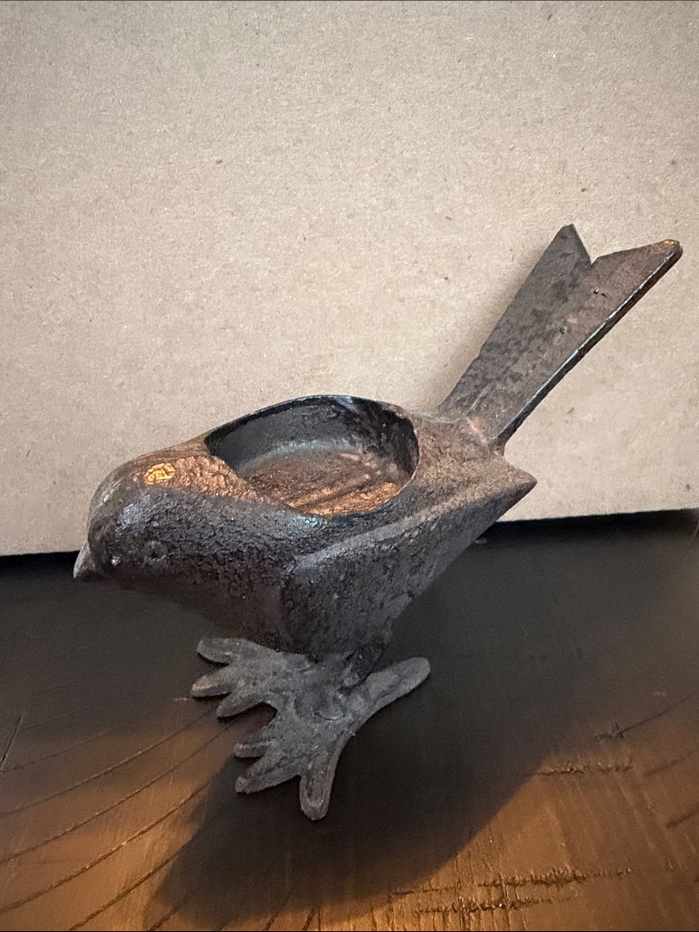 Cast Iron Bird Votive Candle Holderin Rustic Black/Bronze - Picture 2 of 6